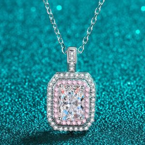 1 Carat Moissanite Geometric Pendant Chain Necklace