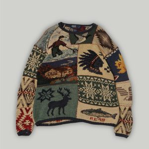 Polo Indian Patterned Hand Knit Sweater
