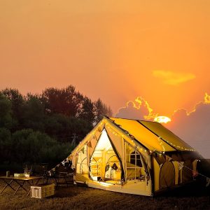 Inflatable Camping Tent With Pump, Glamping Tents, Easy Setup 4 Season Waterproof Windproof Outdoor Blow Up Tent, Luxury Cabin Tent With Mesh Windows & Doors Air Tents For Camping Adult