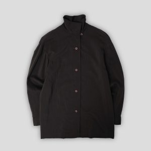 Stand Collar Wool Shirt Black
