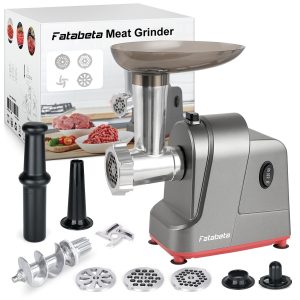 Electric Meat Grinder & Food Processor - Sausage Stuffer, Cookie Dough Mixer with 3 Stainless Steel Plates - Perfect for Home Kitchen