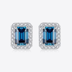 2 Carat Moissanite Stud Earrings in Indigo
