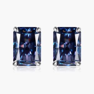 2 Carat Rectangle Moissanite 4-Prong Stud Earrings