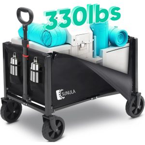 3 in 1 Collapsible Foldable Wagon with Wheels, 330lbs Folding Wagon Cart with 2 Cup Holder, Lightweight Utility Cart for Grocery, Camping, Shopping, Garden, Beach. Balck