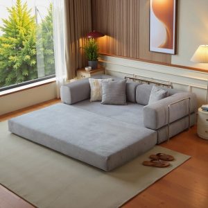 78.8'' Foldable Sofa Bed - 4-in-1 Convertible Sleeper Sofa with Memory Foam Cushioning, Space-Saving Floor Couch with Pillow Back Support & Armrests