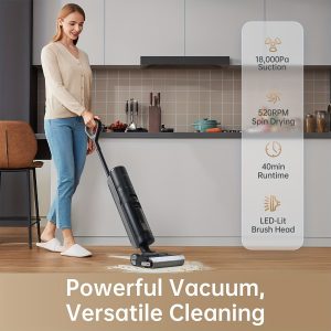 Dreame H13 Pro Wet Dry Vacuum Cleaner, Smart Floor Cleaner Vacuum Mop For Hard Floors, 140°F Brush Wash, Hot Air & Dual Rotation Self-Cleaning, GlideWheel Power System, Great For Sticky Messes