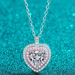925 Sterling Silver 1 Carat Moissanite Heart Pendant Necklace