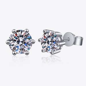 925 Sterling Silver 6-Prong 2 Carat Moissanite Stud Earrings