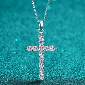 925 Sterling Silver Cross Moissanite Necklace