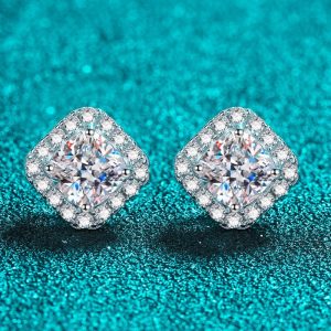 925 Sterling Silver Inlaid 2 Carat Moissanite Square Stud Earrings