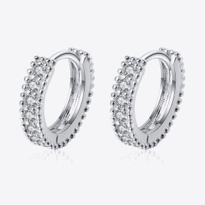 925 Sterling Silver Inlaid Moissanite Huggie Earrings