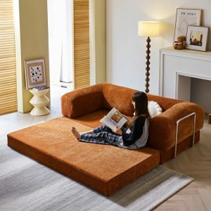Compressible sofa Bed small sectional Compression foam sofa-Burnt Orange Corduroy