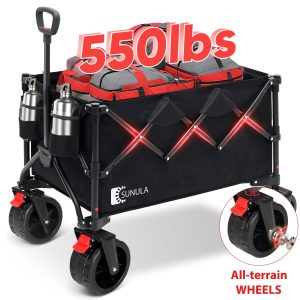 Sekey 550LBS Collapsible Foldable Wagon 300L Weight Capacity Heavy Duty Folding Utility Garden Cart with All-Terrain Wheels & Drink Holders for Beach Shopping Camping Grocery Sport Outdoor