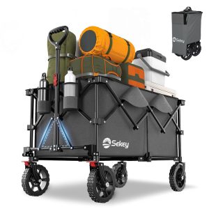 Sekey 220L Collapsible Foldable Wagon with 330lbs Weight Capacity, Heavy Duty Folding Wagon Cart with Big All-Terrain Wheels & Drink Holders.