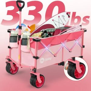 Sekey 330lbs 220L Collapsible Beach Wagon, Foldable Wagon Cart, Heavy Duty Folding Utility Cart Wagon with Big All-Terrain Wheels Grocery Wagon for Camp, Garden, Sport, Shop