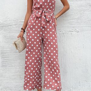 Polka Dot Grecian Wide Leg Jumpsuit