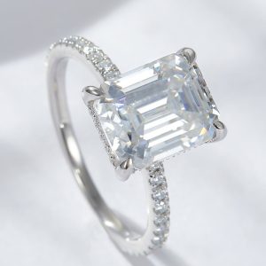 Emerald Cut 4 Carat Moissanite Side Stone Ring