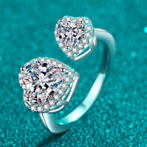 Heart-Shape Moissanite Open Ring